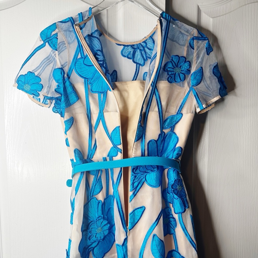 Milly Rosie Grand Fleur Embroidered Floral Applique Mesh Mini Dress Blue Size 0 - Picture 9 of 15